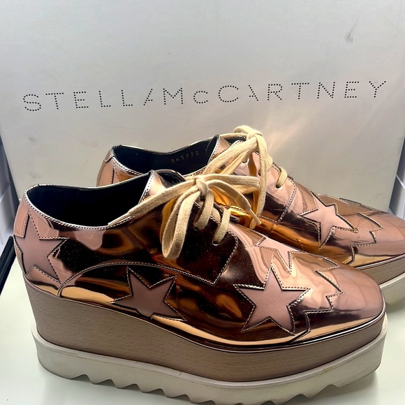 Stella McCartney Women's Elyse Star Cutout Wedge pink stars platforms 5.5-6 - Picture 3 of 16